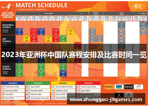 2023年亚洲杯中国队赛程安排及比赛时间一览